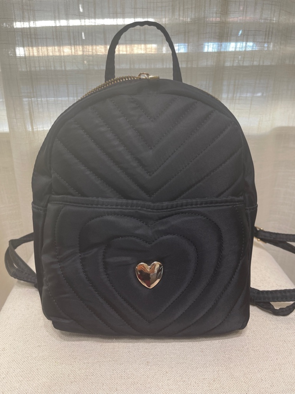 (NEW) Quilted Heart Mini Backpack - Black